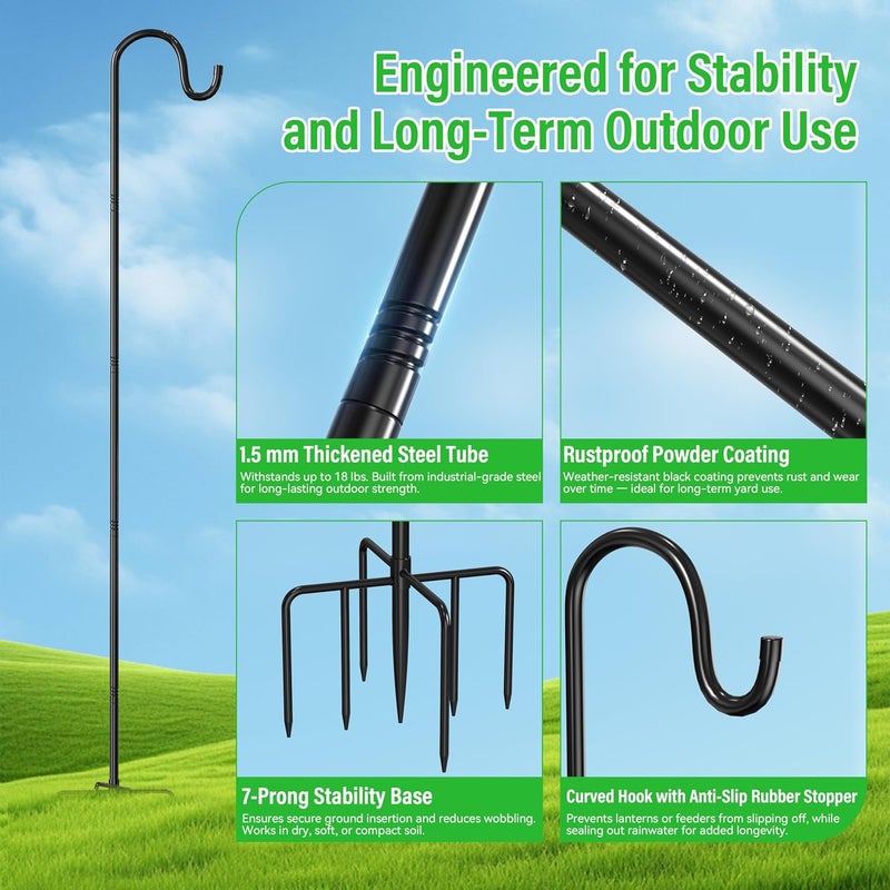 anyperfect 76″ Adjustable Lantern & Shepherd Hook – Heavy Duty Outdoor Garden Hook for Lanterns, Solar Lights, String Lights, Hanging Baskets, Plant Pots, Hummingbird Feeders & Wedding Decor （2‑Pack） - Image 3